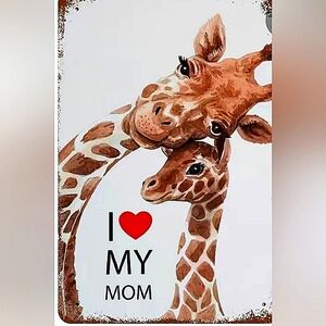 Giraffe Mom & Child Aluminum Decorative Sign